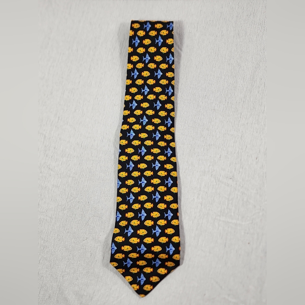 VINTAGE ROBERT TALBOTT MEN"S HAND MADE 100% SILK TIE TROPICAL FISH BLACK